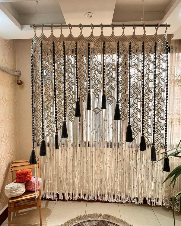 پرده مکرومه رویش