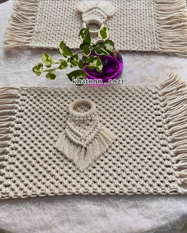 زیربشقابی مکرومه با نخ اعلا