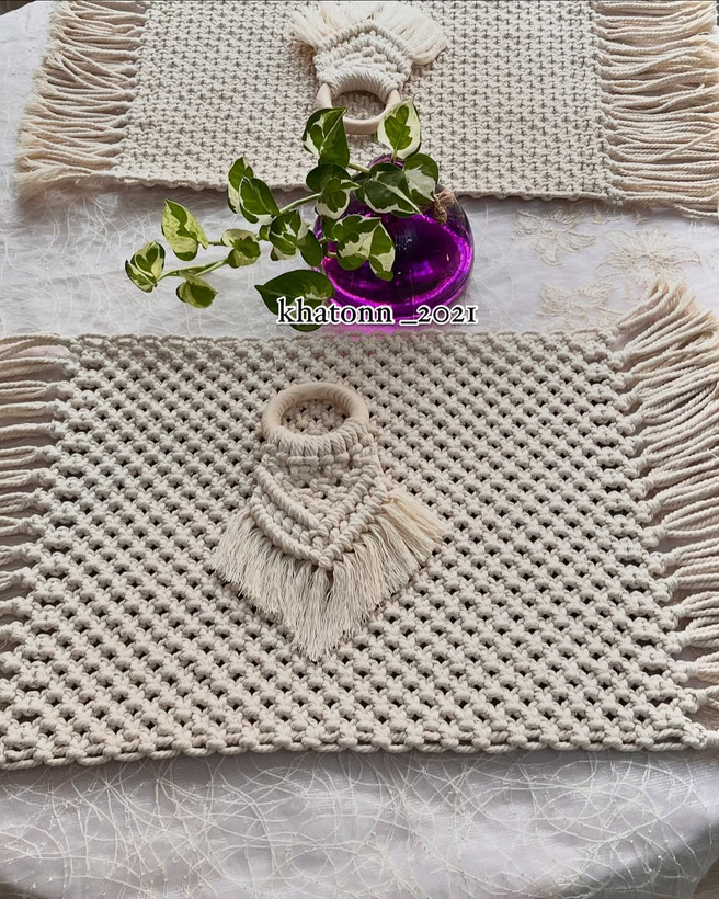 زیربشقابی مکرومه با نخ اعلا