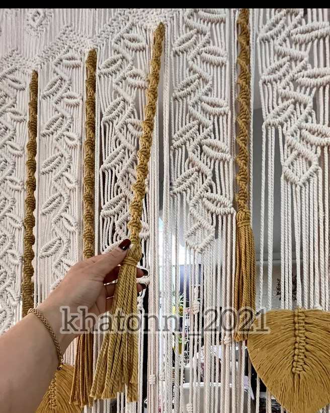 پرده رویش مکرومه برگ دار