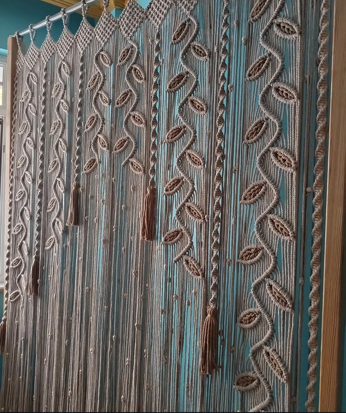 پرده مکرومه رویش با برگ پر شده خاتون ۲۰۲۱ طرح بافی