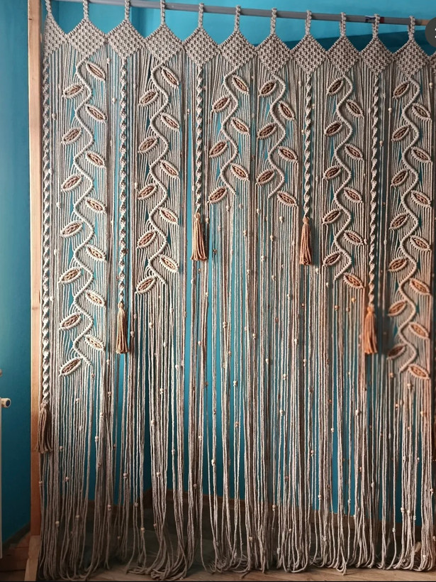 پرده مکرومه رویش با برگ پر شده خاتون ۲۰۲۱ طرح بافی